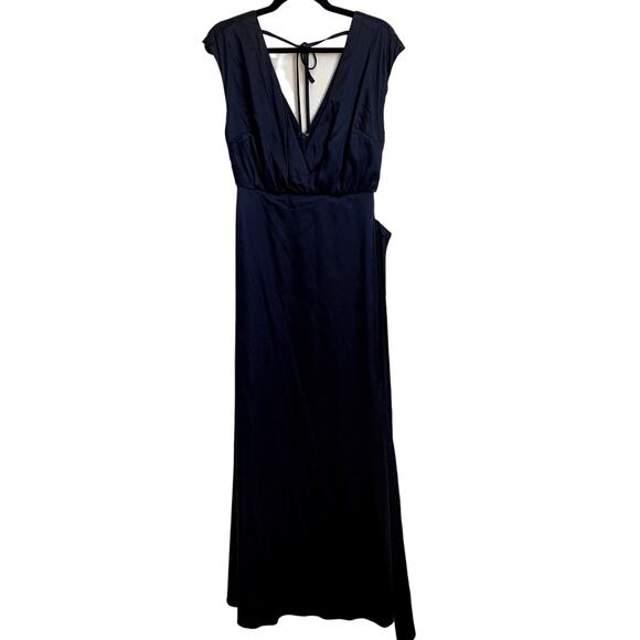 NWT Dessy Collection Charmeuse Cap Sleeve Gown Dress in Midnight Blue - Picture 2 of 8
